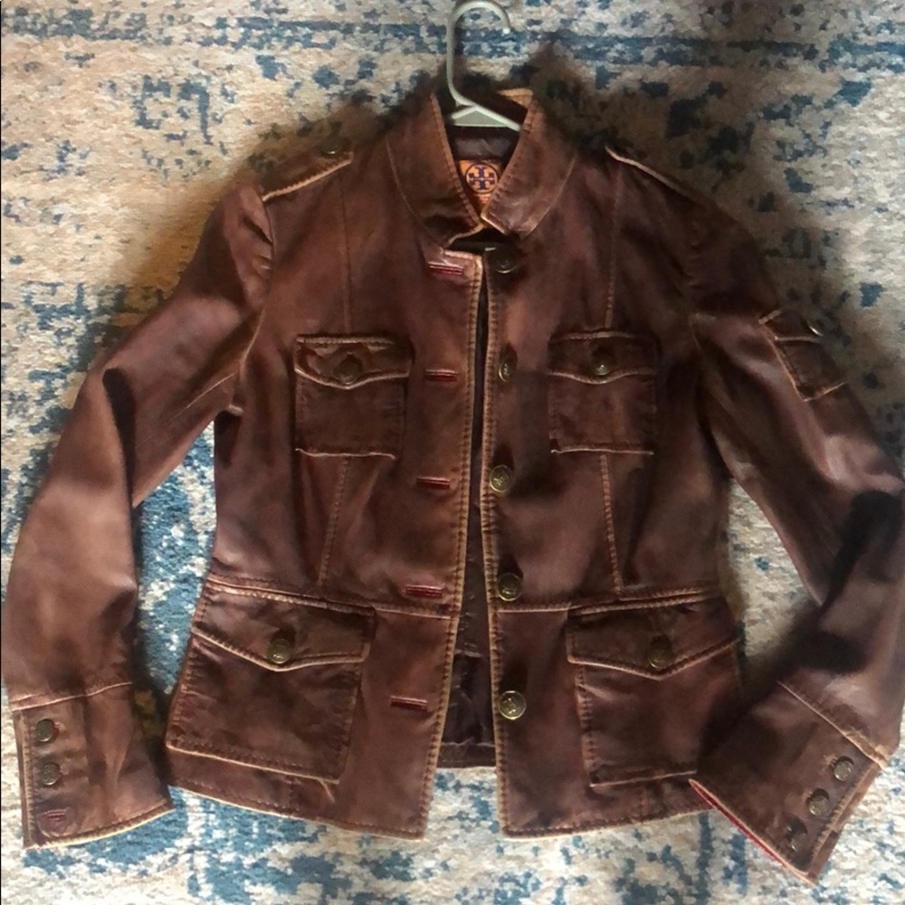 Like new Tory Burch distressed leather jacket